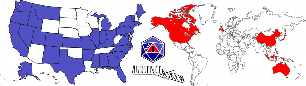 Maps of the world and the USA shaded in where Nat 1 and Audience Askew authors are from